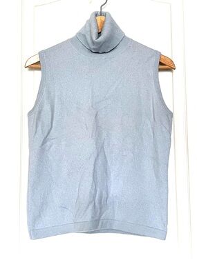 Made In Italy 100% Cashmere Sleeveless Turtleneck Top Blue XL Luxury Knitwear